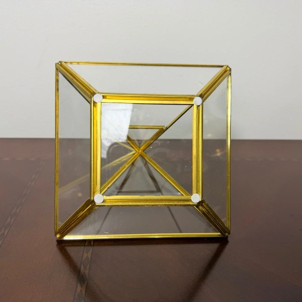 Vintage Brass Glass Pyramid Terrarium Geometric Display Case MCM Boho 80s‎ Decor